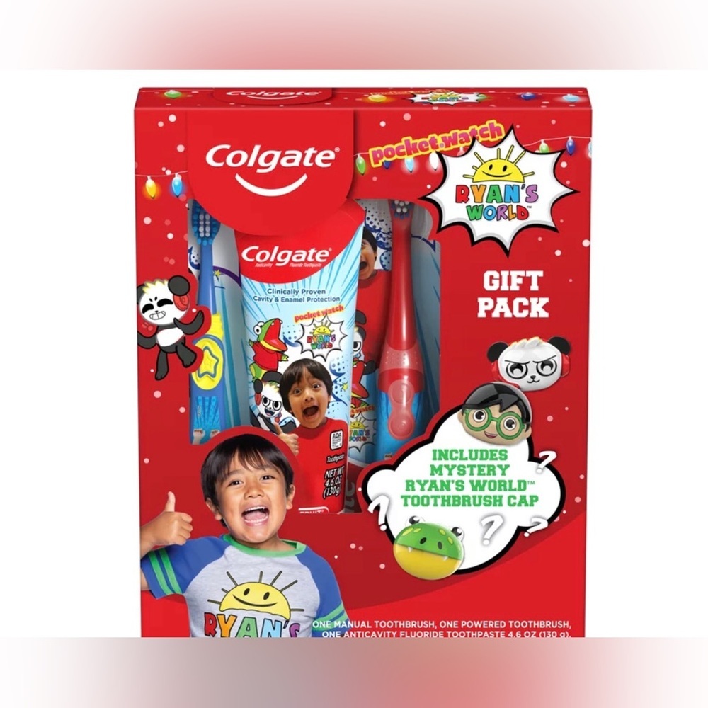 4pc set Ryan's World Colgate‎ manual & electric Toothbrush & toothbrush Cover